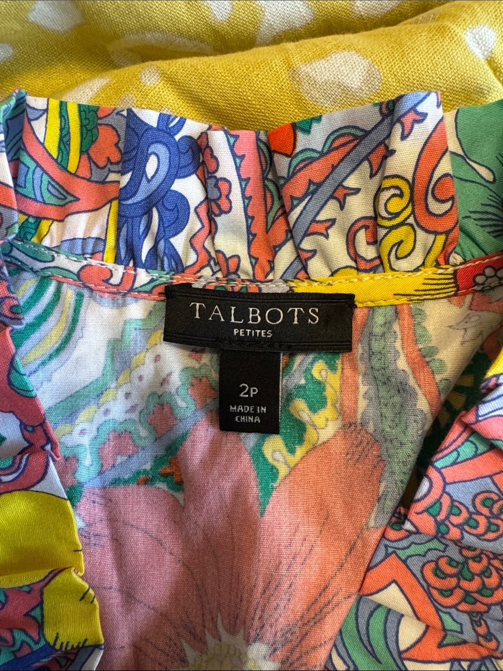 Talbots Sleeveless Paisley Floral Tie-Waist Midi Dress in Green, Pink and Yellow - Picture 9 of 9